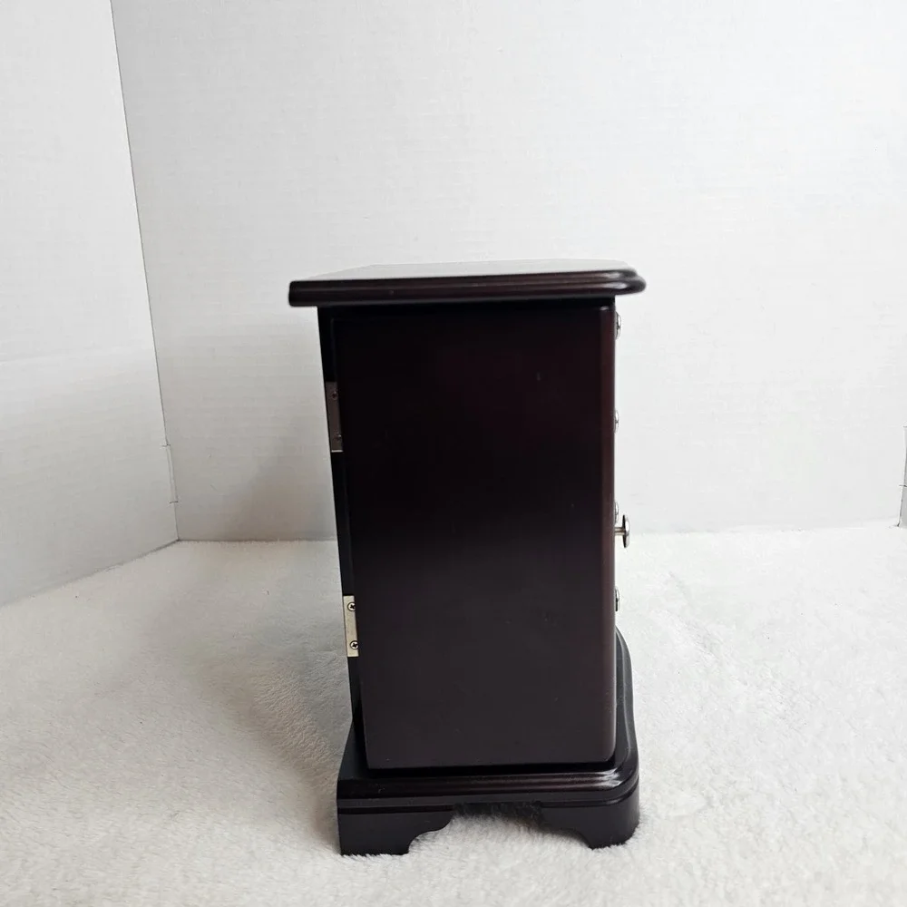 Brown Wooden Jewelry Box with Mirror, Velvet Lining, Drawers, Hooks for Jewelry